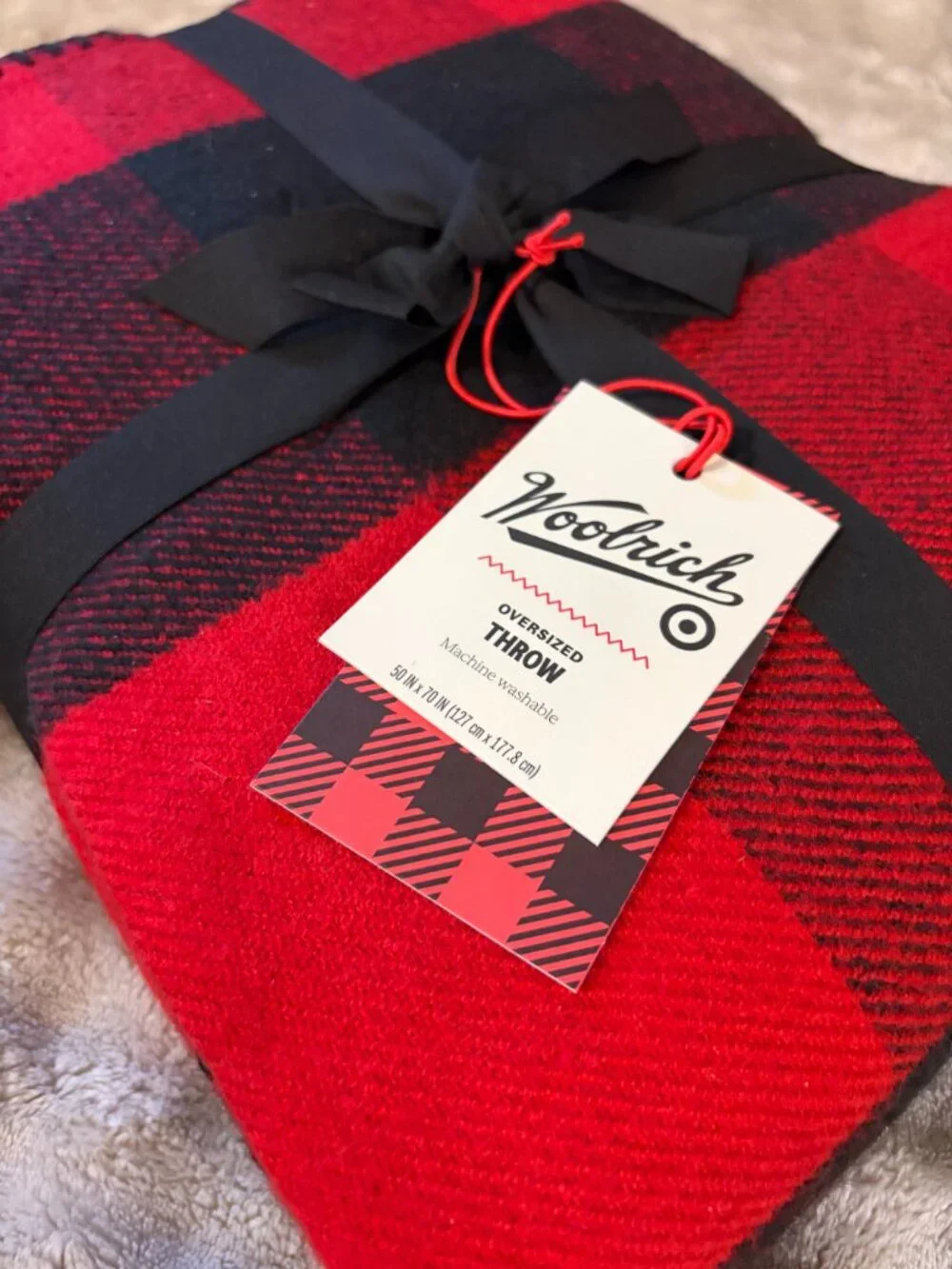 Red Woolrich Oversized Throw Blanket large Plaid Reverse comfy holiday decor